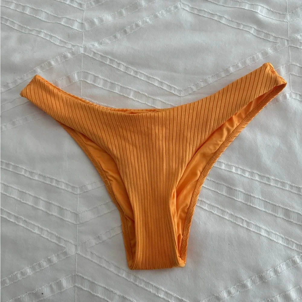 Monday Swimwear Ribbed High-Cut Bikini Bottom in Yellow